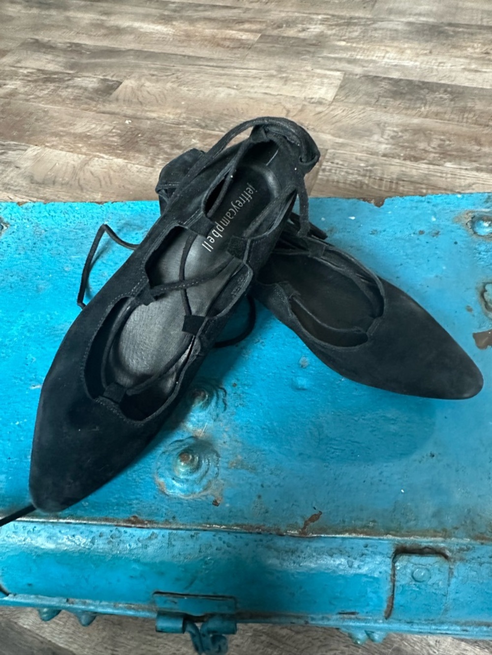 Jeffrey Campbell Black Lace-Up Pointed Flats with Ankle Wrap - Picture 2 of 6